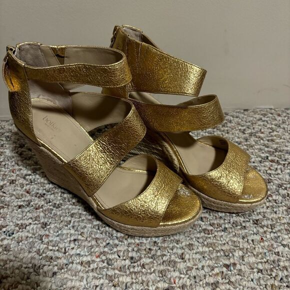 Botkier Gold Julian Leather Espadrille Wedge Sandals- Size 10 - Picture 3 of 11